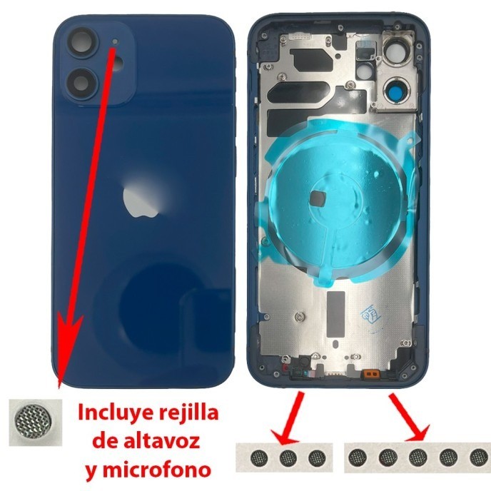 Chasis+tapa trasera iPhone 12 Mini Azul (Con Rejillas)