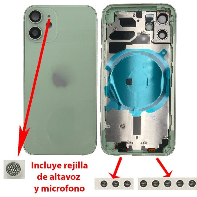Chasis+tapa trasera iPhone 12 Mini Verde (Con Rejillas)