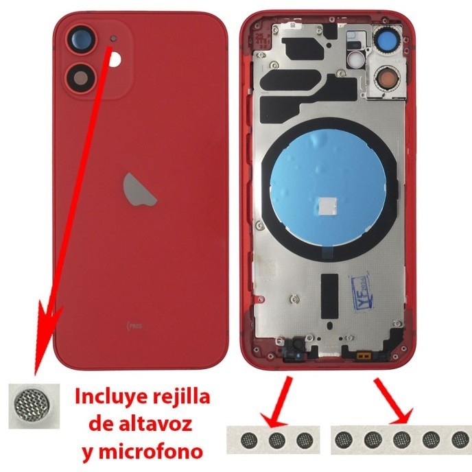 Chasis+tapa trasera iPhone 12 Mini Roja (Con Rejillas)