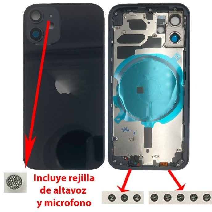 Chasis+tapa trasera iPhone 12 Mini Negra (Con Rejillas)
