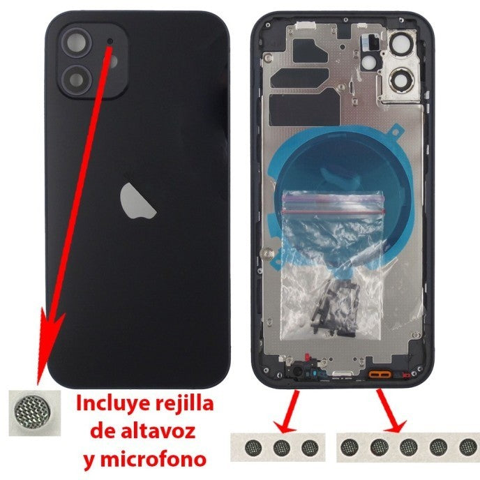 Chasis+tapa trasera iPhone 12 Negro (Con Rejillas)