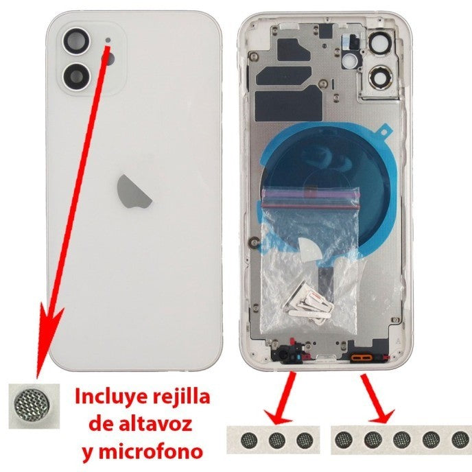 Chasis+tapa trasera iPhone 12  Blanca (Con Rejillas)