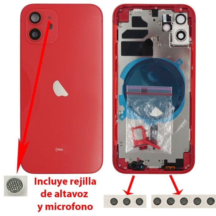 Chasis+tapa trasera iPhone 12 Rojo (Con Rejillas)