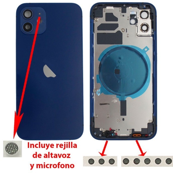 Chasis+tapa trasera iPhone 12 Azul (Con Rejillas)