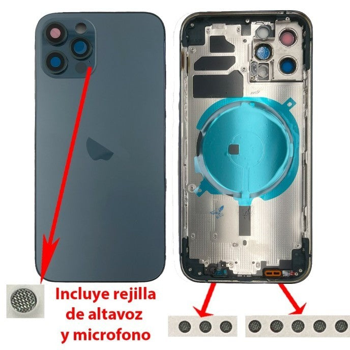 Chasis+tapa trasera iPhone 12 Pro Azul (Con Rejillas)