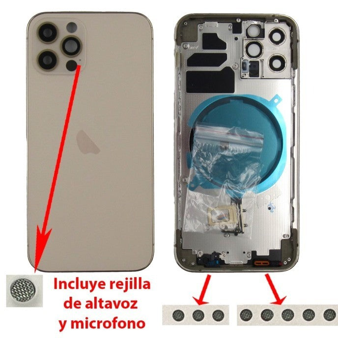 Chasis+tapa trasera iPhone 12 Pro Dorado (Con Rejillas)