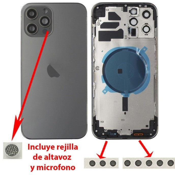 Chasis+tapa trasera iPhone 12 Pro Max Negra (Con Rejillas)