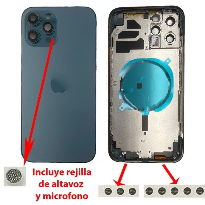 Chasis+tapa trasera iPhone 12 Pro Max Azul (Con Rejillas)