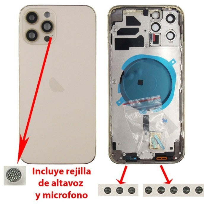 Chasis+tapa trasera iPhone 12 Pro Max Dorada (Con Rejillas)