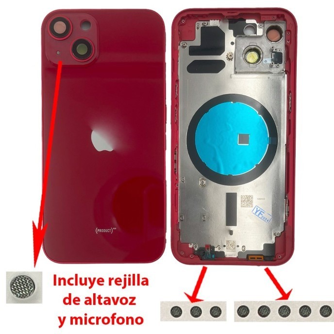 Chasis+tapa trasera iPhone 13 Roja (Con Rejillas)