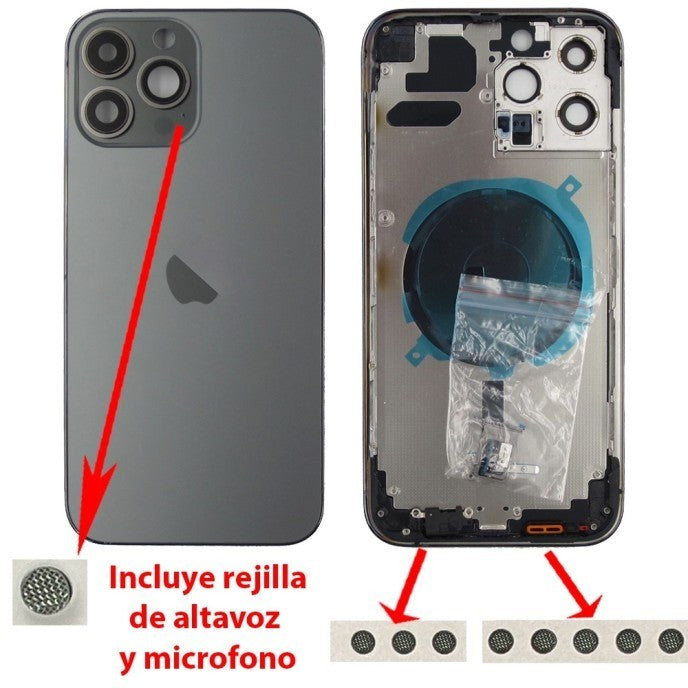 Chasis+tapa trasera iPhone 13 Pro Max Negra (Con Rejillas)