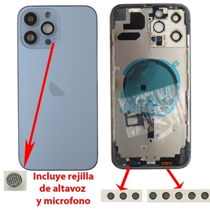 Chasis+tapa trasera iPhone 13 Pro Max Azul (Con Rejillas)