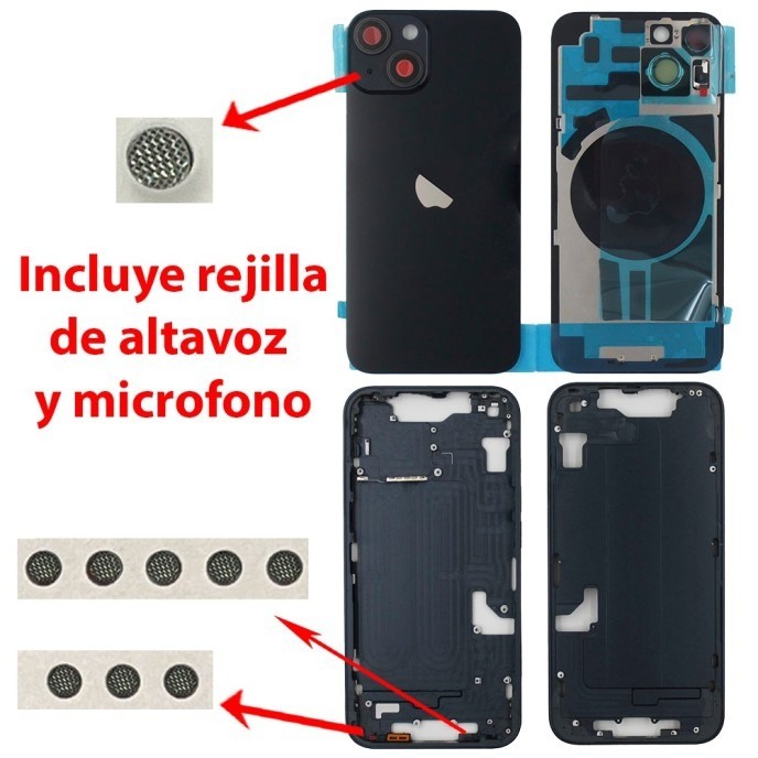 Chasis+tapa trasera iPhone 14 Negro (Con Rejillas)