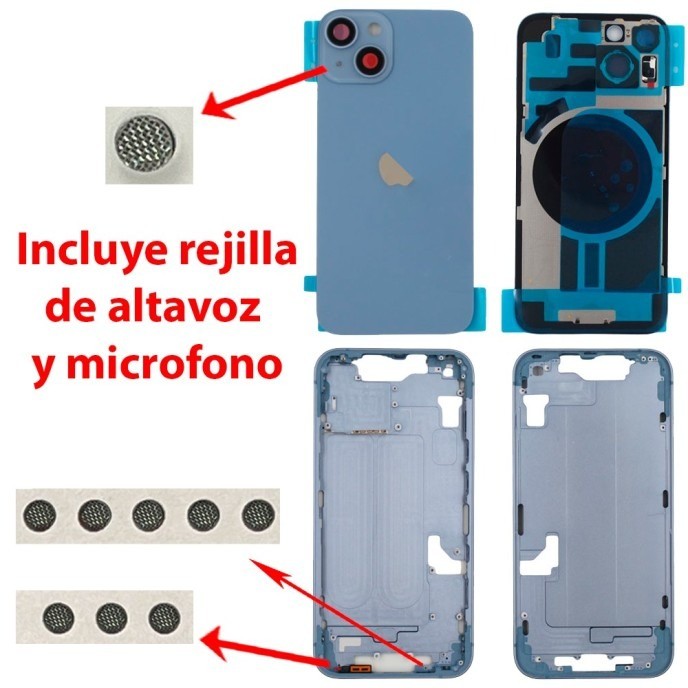 Chasis+tapa trasera iPhone 14 Azul (Con Rejillas)