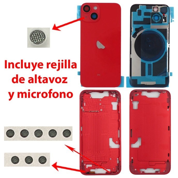 Chasis+tapa trasera iPhone 14 Rojo (Con Rejillas)