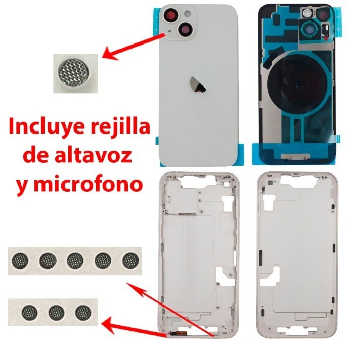 Chasis+tapa trasera iPhone 14 Blanco (Con Rejillas)