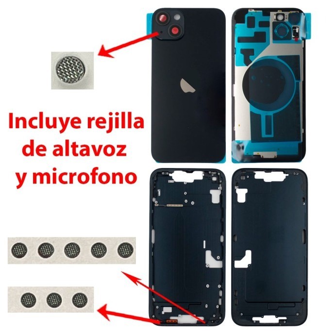 Chasis+tapa trasera iPhone 14 Plus Negro (Con Rejillas)