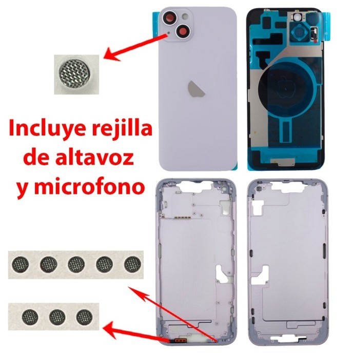 Chasis+tapa trasera iPhone 14 Plus Purpura (Con Rejillas)