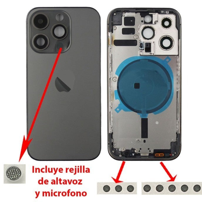 Chasis+tapa trasera iPhone 14 Pro Negro (Con Rejillas)