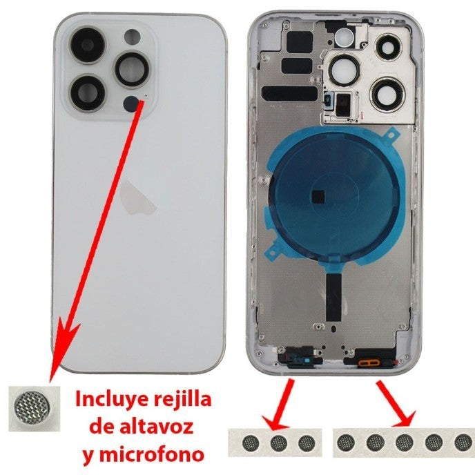 Chasis+tapa trasera iPhone 14 Pro Blanco (Con Rejillas)