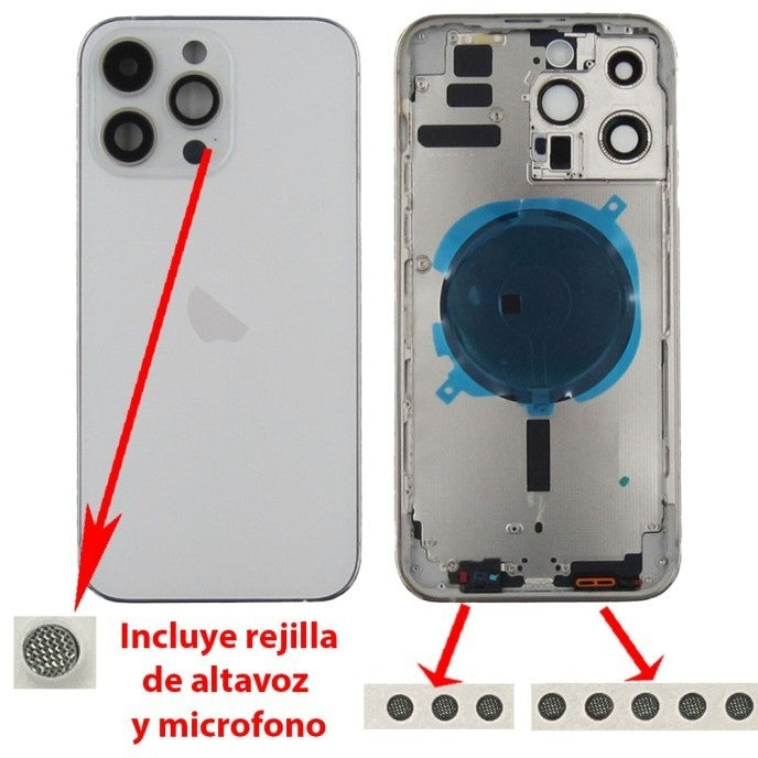 Chasis+tapa trasera iPhone 14 Pro Max Blanco (Con Rejillas)