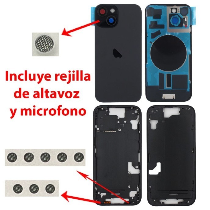Chasis+tapa trasera iPhone 15 Negro (Con Rejillas)