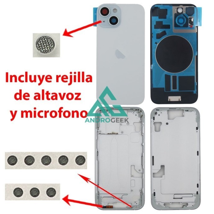 Chasis+tapa trasera iPhone 15 Azul (Con Rejillas)
