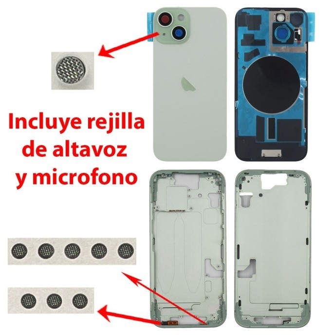 Chasis+tapa trasera iPhone 15 Verde Con Rejillas)