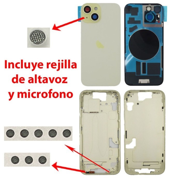 Chasis+tapa trasera iPhone 15 Amarillo (Con Rejillas)