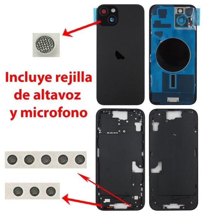 Chasis+tapa trasera iPhone 15 Plus Negro (Con Rejillas)