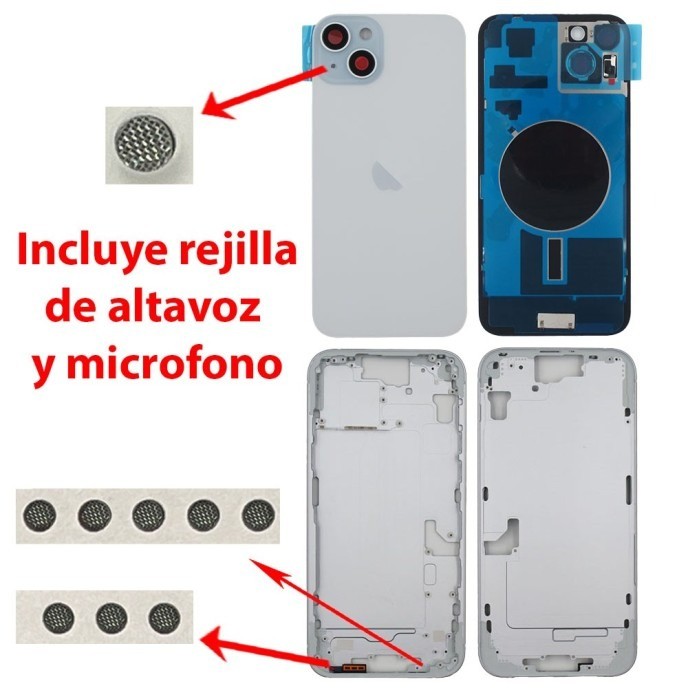 Chasis+tapa trasera iPhone 15 Plus Azul (Con Rejillas)
