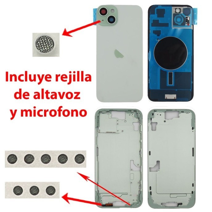 Chasis+tapa trasera iPhone 15 Plus Verde (Con Rejillas)