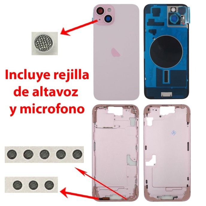 Chasis+tapa trasera iPhone 15 Plus Rosa (Con Rejillas)