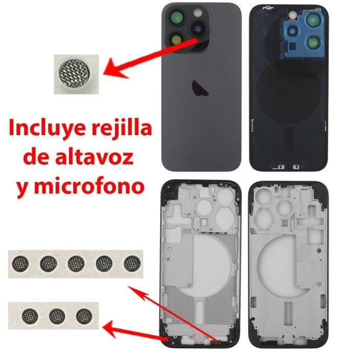 Chasis+tapa trasera iPhone 15 Pro Negro (Con Rejillas)