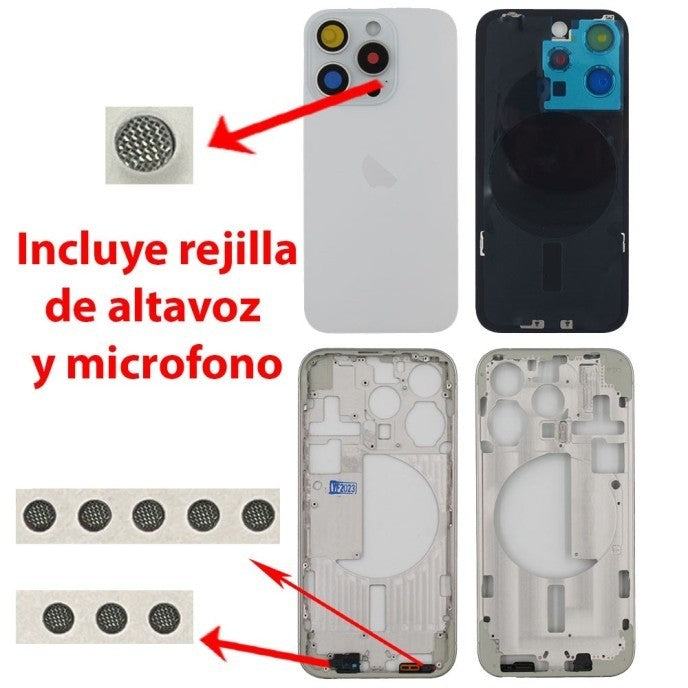 Chasis+tapa trasera iPhone 15 Pro Blanco (Con Rejillas)
