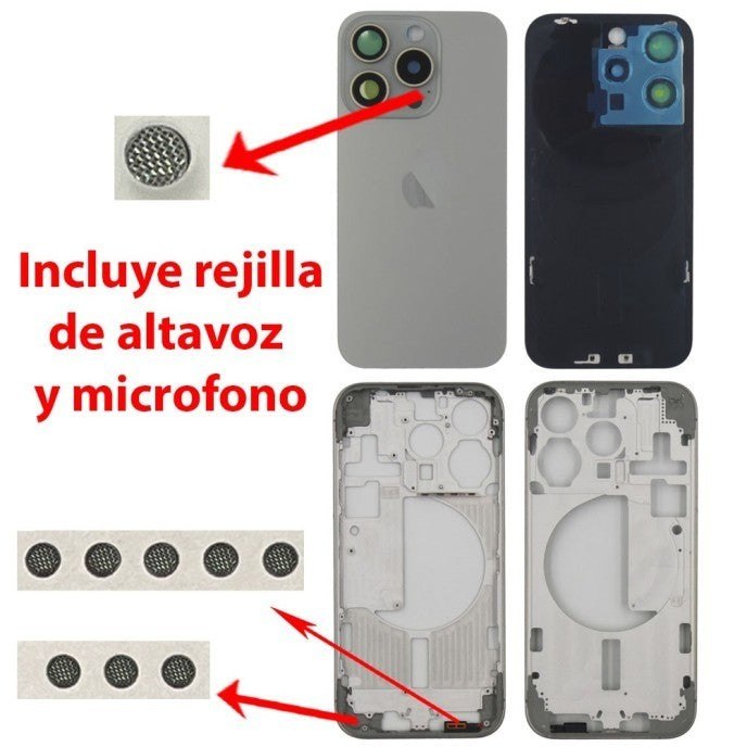 Chasis+tapa trasera iPhone 15 Pro Gris (Con Rejillas)
