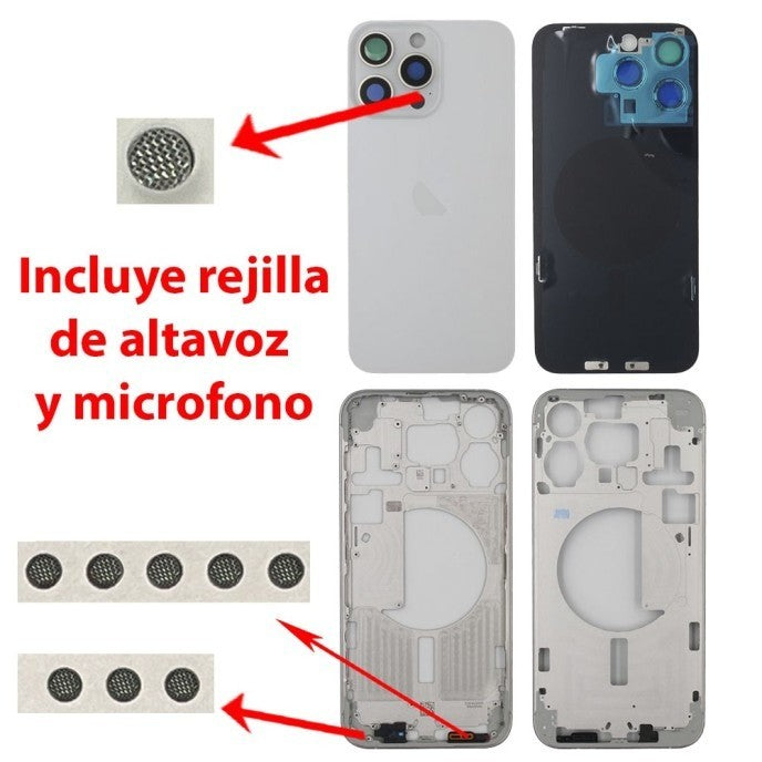 Chasis+tapa trasera iPhone 15 Pro Max Blanco (Con Rejillas)