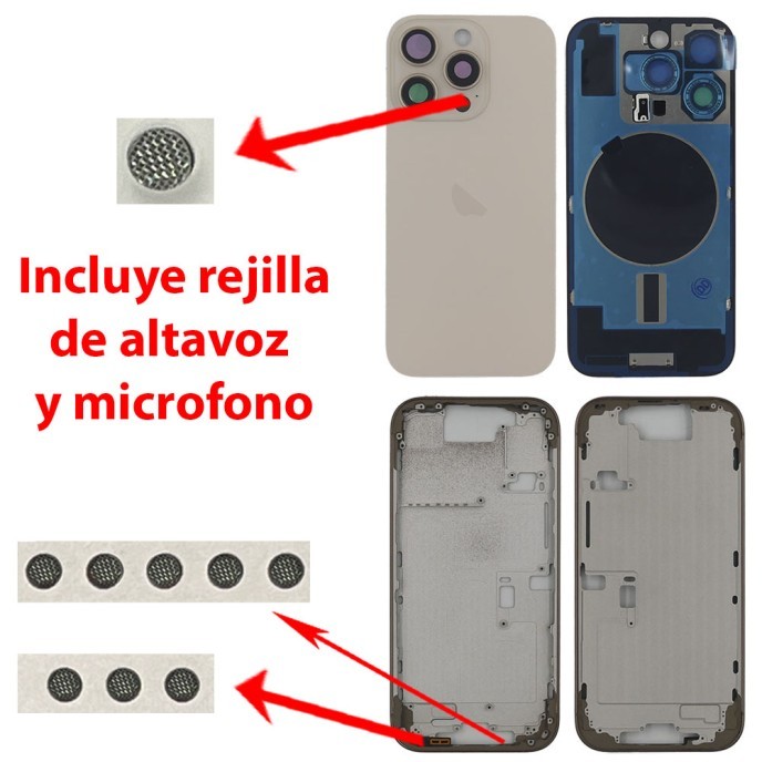 Chasis+tapa trasera iPhone 16 Pro Titanio Desierto (Con Rejillas)