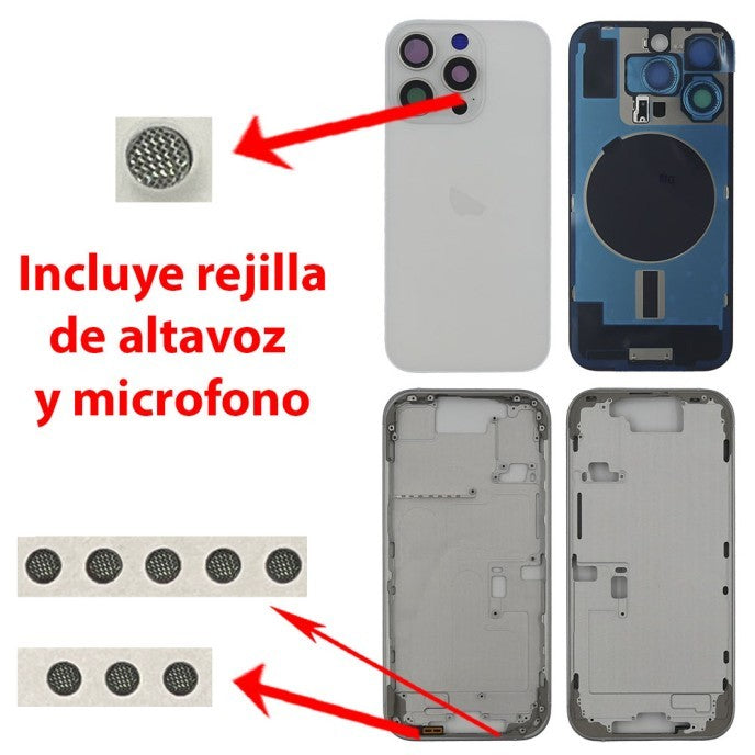 Chasis+tapa trasera iPhone 16 Pro Titanio Blanco (Con Rejillas)