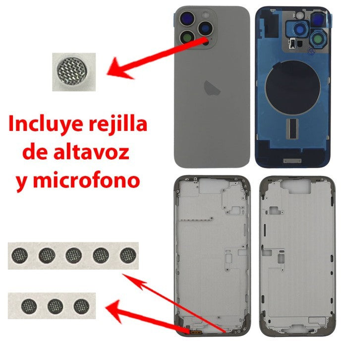 Chasis+tapa trasera iPhone 16 Pro Max Titanio Natural (Con Rejillas)