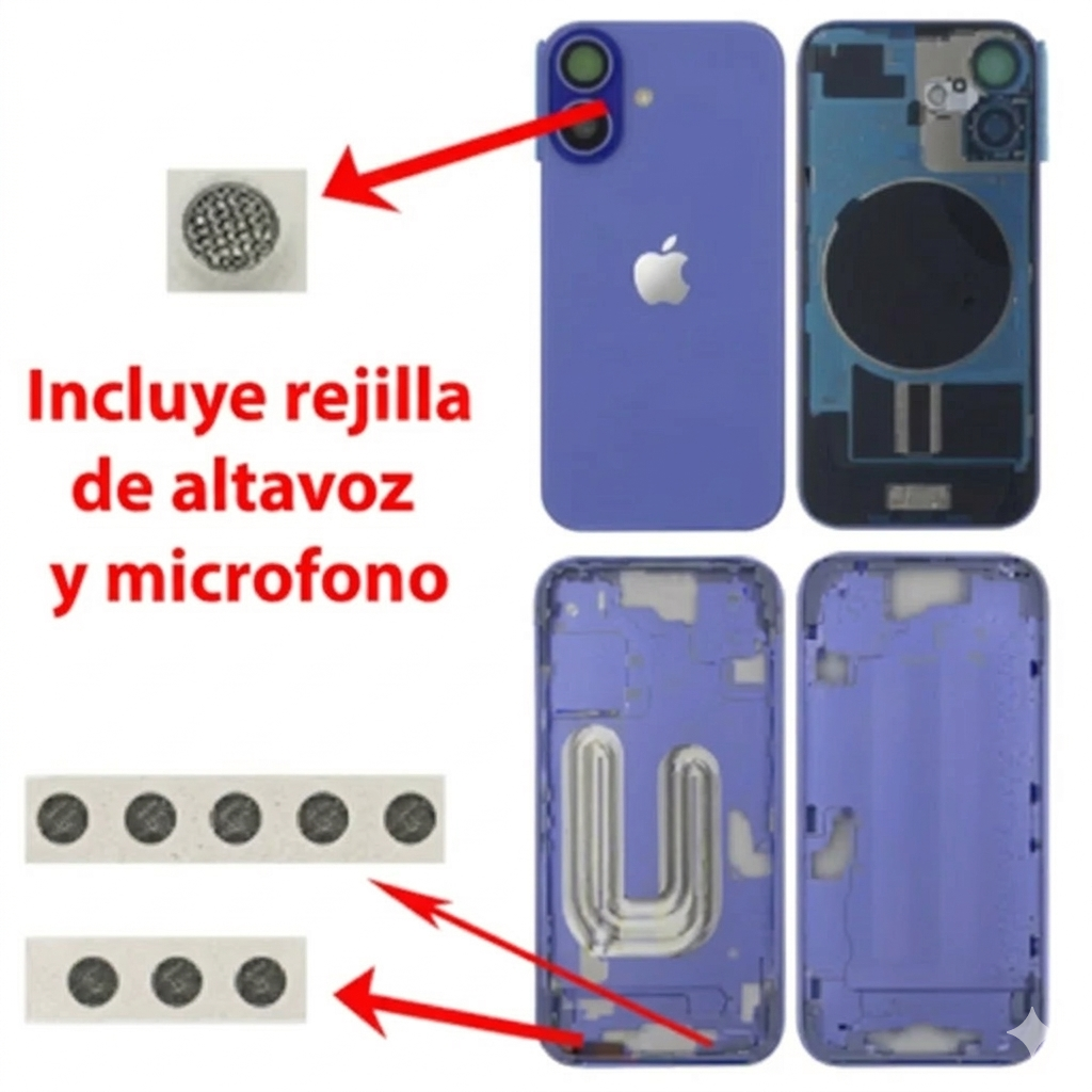Chasis iPhone 16 AZUL ULTRAMAR tapa trasera (Unibody, INCLUYE rejillas) Original