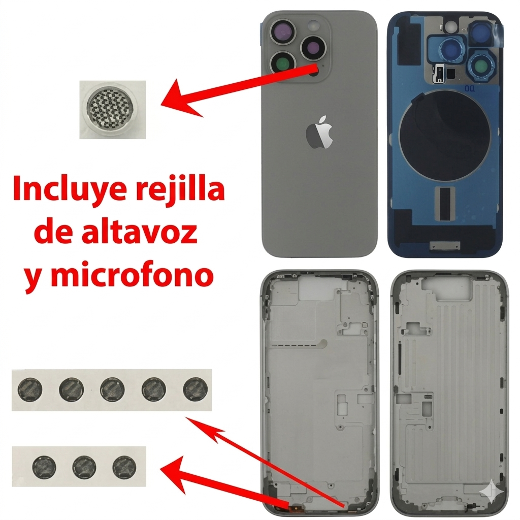 Chasis iPhone 16 PRO TITANIO NATURAL tapa trasera (Unibody, INCLUYE rejillas) Original
