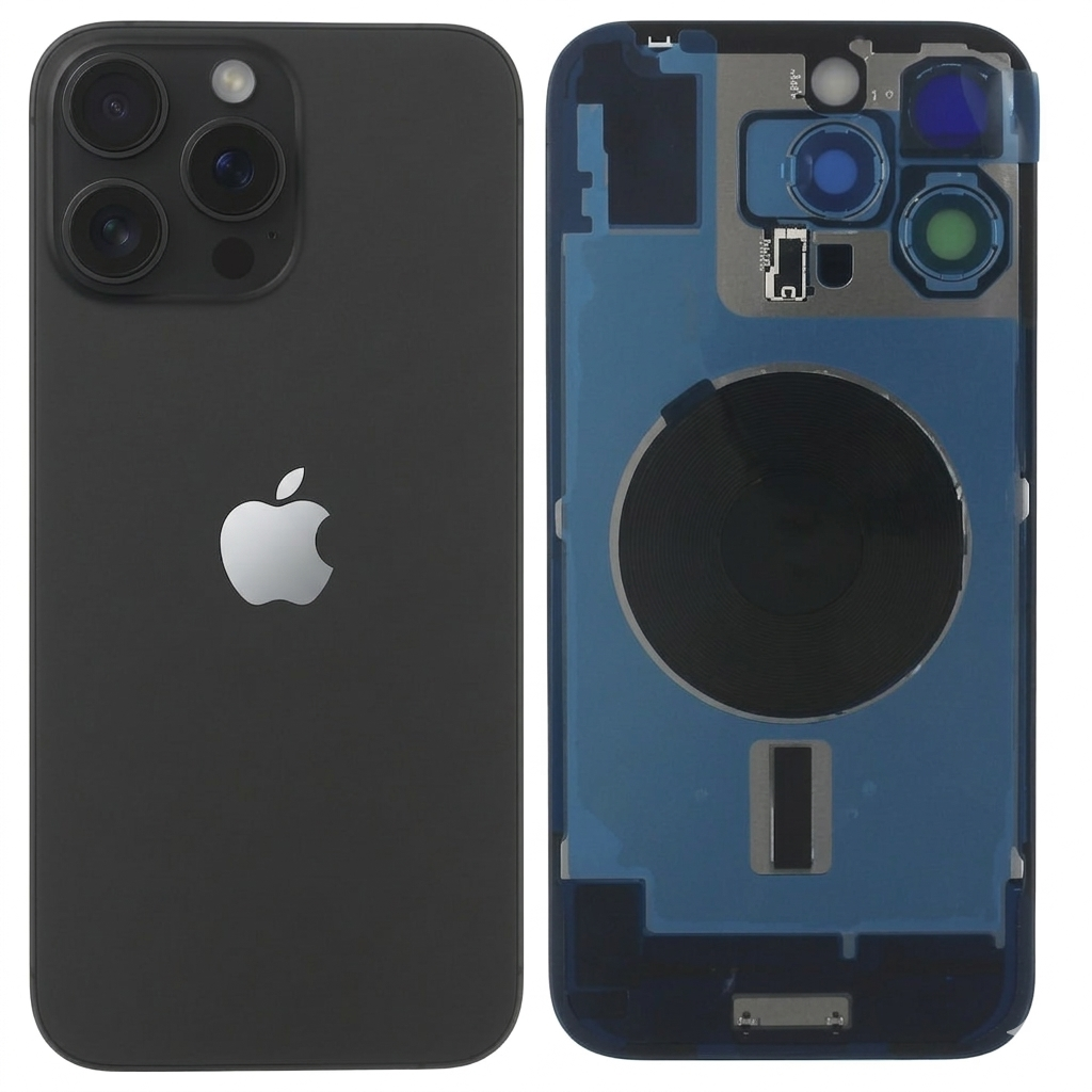 Chasis iPhone 16 PRO MAX NEGRO tapa trasera (Unibody, INCLUYE rejillas) Original