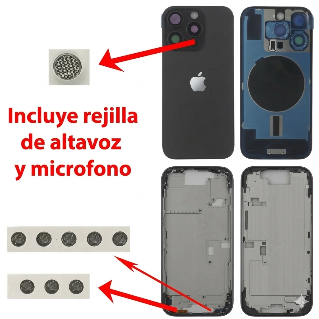 Chasis iPhone 16 PRO TITANIO NEGRO tapa trasera (Unibody, INCLUYE rejillas)