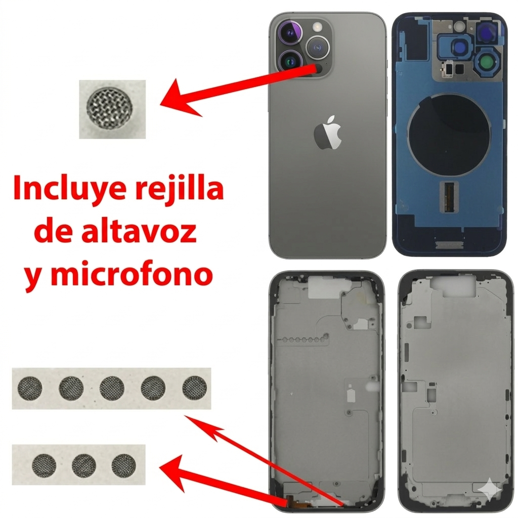 Chasis iPhone 16 PRO MAX NEGRO tapa trasera (Unibody, INCLUYE rejillas) Original