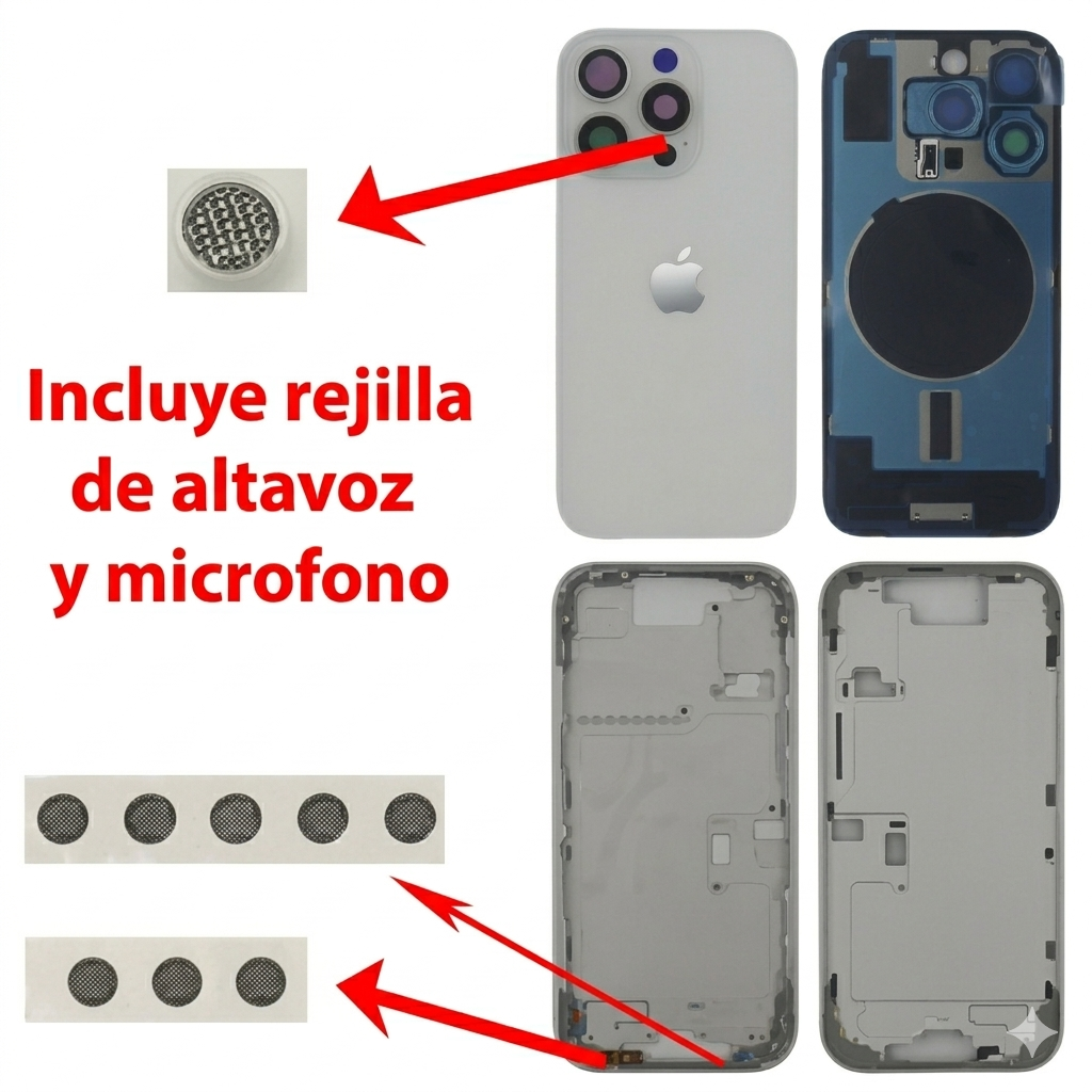 Chasis iPhone 16 PRO BLANCO tapa trasera (Unibody, INCLUYE rejillas) Original