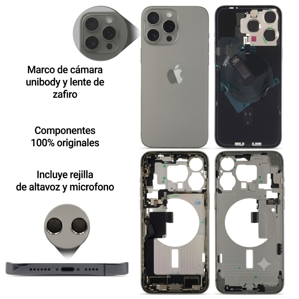 Chasis iPhone 15 Pro Max Natural con componentes 100% original