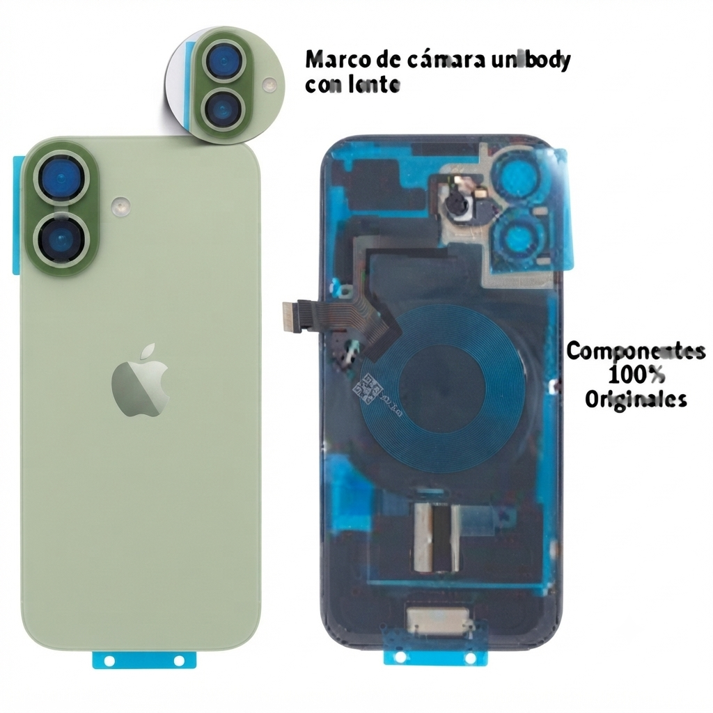 Tapa trasera iPhone 17 Verde Salvia con componenetes 100% original y lente zafiro)