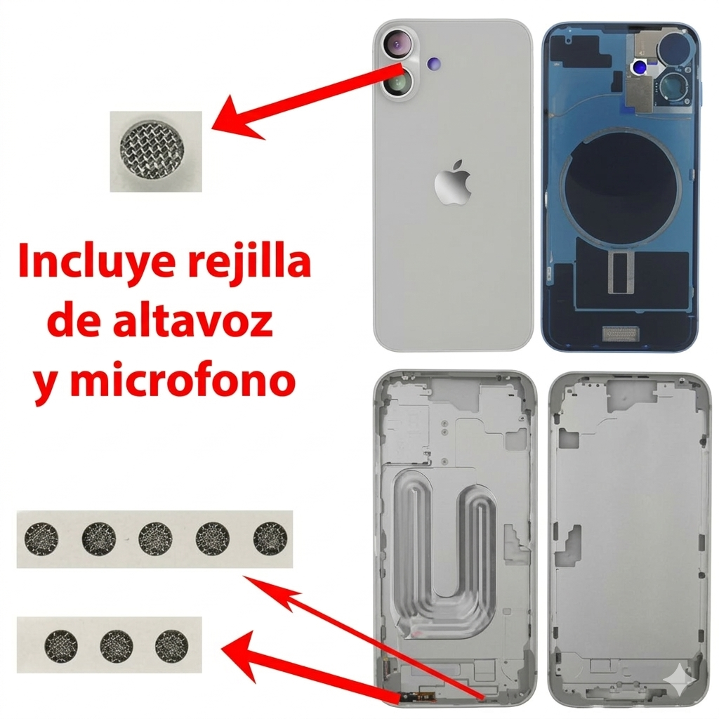 Chasis iPhone 16 PLUS BLANCO tapa trasera (Unibody, INCLUYE rejillas) Original
