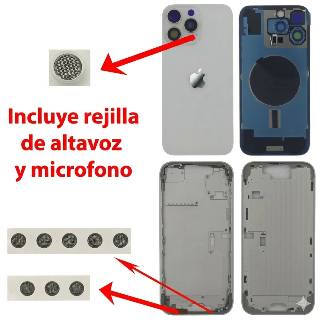 Chasis iPhone 16 PRO MAX BLANCO tapa trasera (Unibody, INCLUYE rejillas) Original